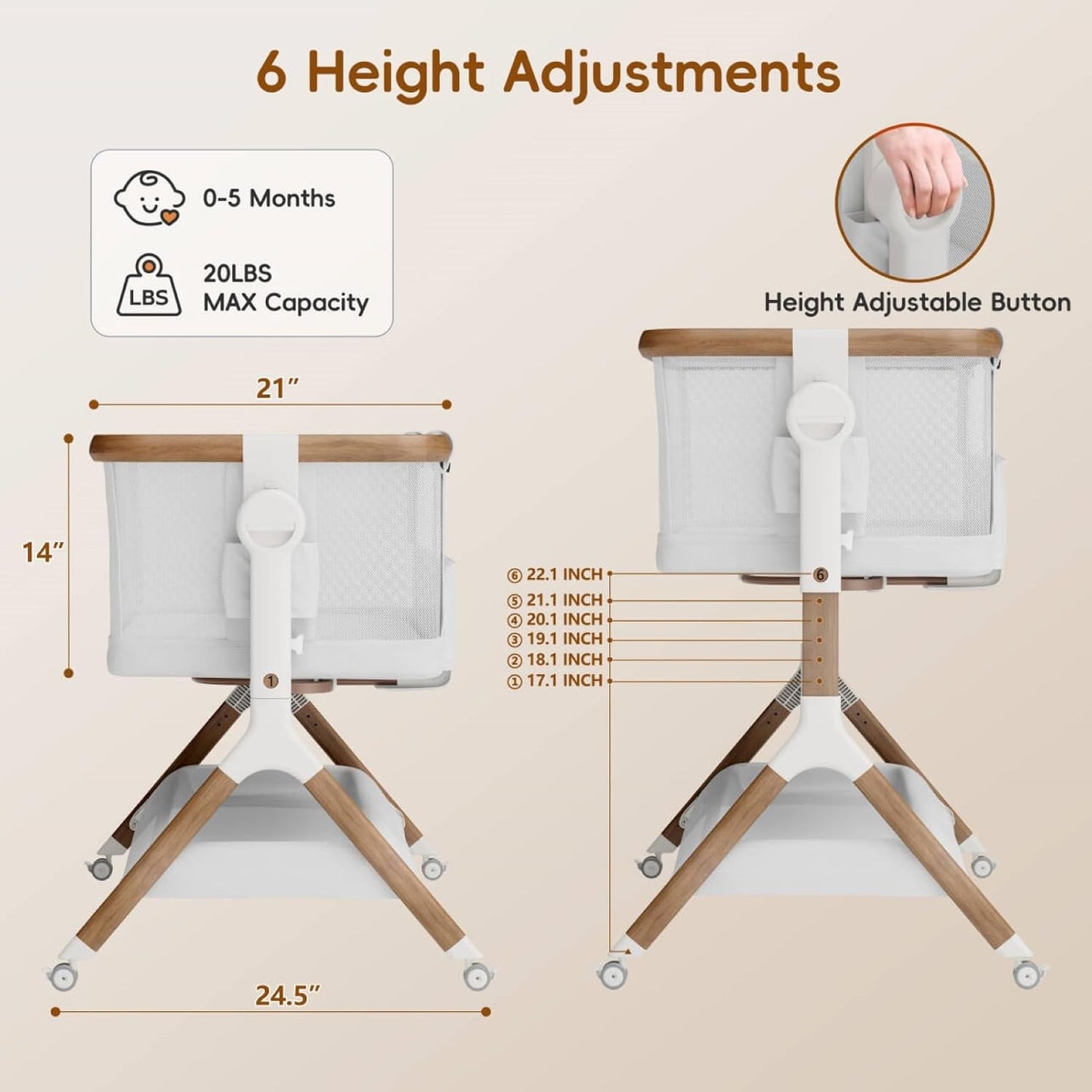 Bassinet Bedside Sleeper, Rocking Bassinet for Baby, 3 in 1 Crib with 6 Adjustable Height,Breathable Mesh and Lockable Wheels, Baby Must Haves for Newborns