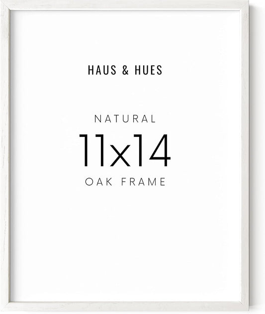 HAUS AND HUES White Oak Wood 11x14 Picture Frame - Modern Wood Wall Art Display - Lightweight White 11x14 Frame - Ready-to-Hang Vertically & Horizontally for Art Prints, Photos, Posters