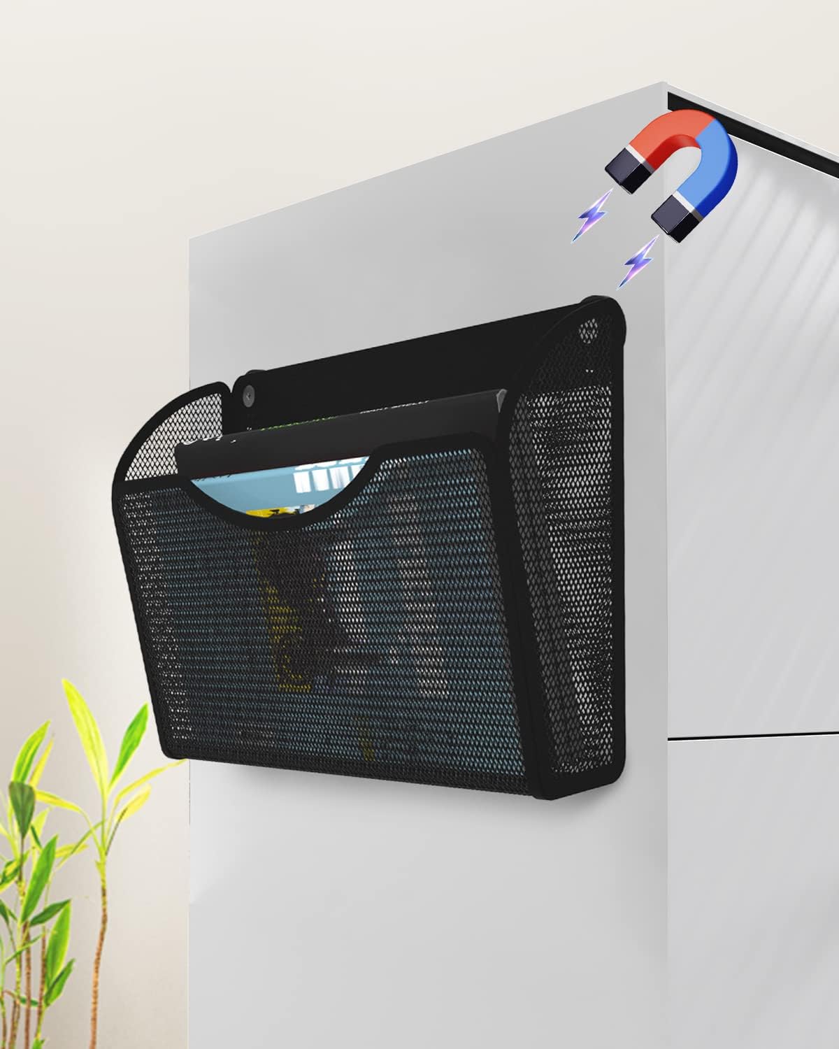 1-Tier Magnetic File Holder - No Drilling Installation File Organizer, Large Capacity Magnetic File Holder for Refrigerator, File Cabinets, Whiteboard, Office, Kitchen