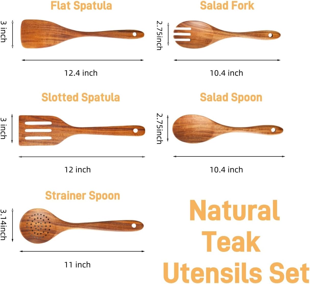 5 Piece Wooden Spoons for Cooking - Natural Finish Wooden Cooking Utensils - Soft Grip Wood Spoons - Non-Stick Wooden Spoons