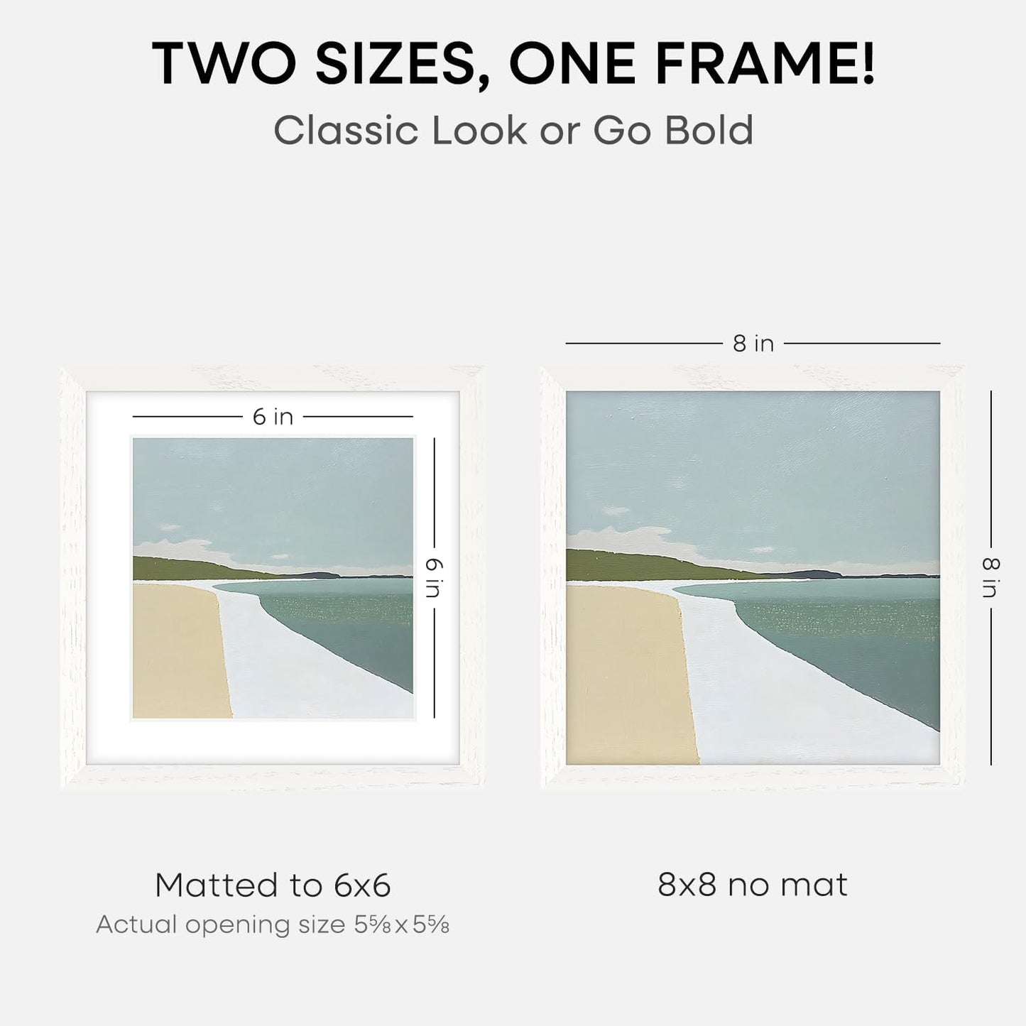 Homeforia 8x8 Picture Frames White, High-End Oak 8 x 8 Square Wood Frame with Mat 6 by 6 Photo, 8x8 Wooden Frames Matted to 6x6 Print, 8by8 Wall or Tabletop Frame, Tempered Glass, Wall Kit, Set of 1