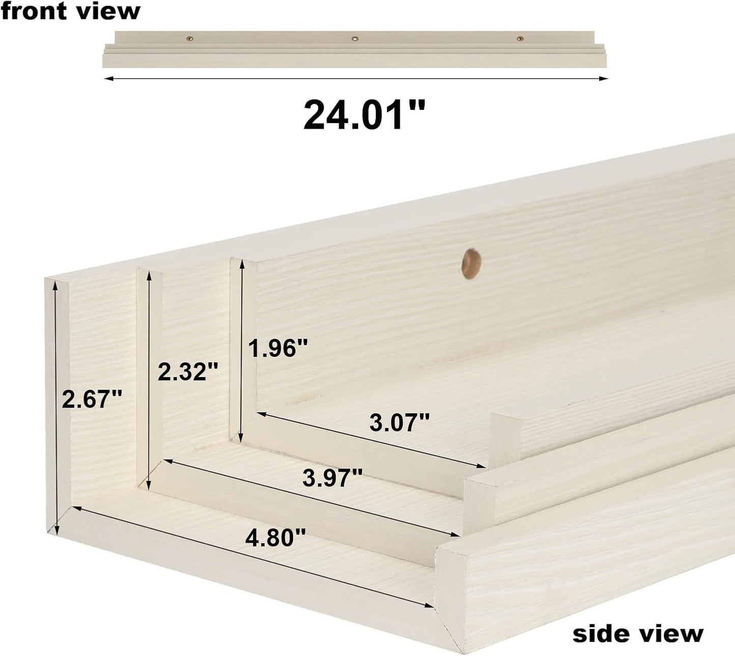 Giftgarden 24 Inch Floating Shelves for Wall, Creamy White Beige Wood-Grain Wooden Shelf Ledge for Bathroom Kitchen Living Room Nursery Bedroom Picture, Set of 3 Different Sizes