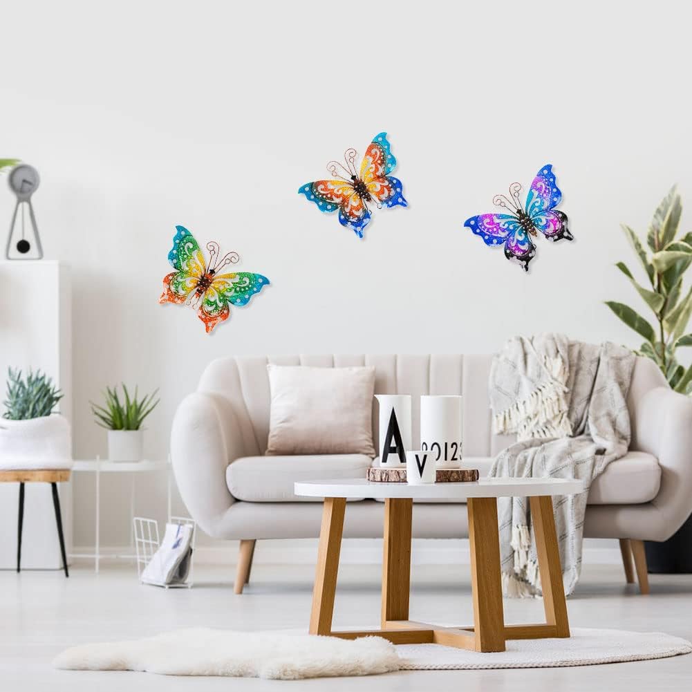 3 Pack Metal Butterfly Wall Decor, Colorful Metal Butterfly Outdoor Wall Art, Hand-Made Outdoor Wall Decor For Garden, Patio, Fence, Yard