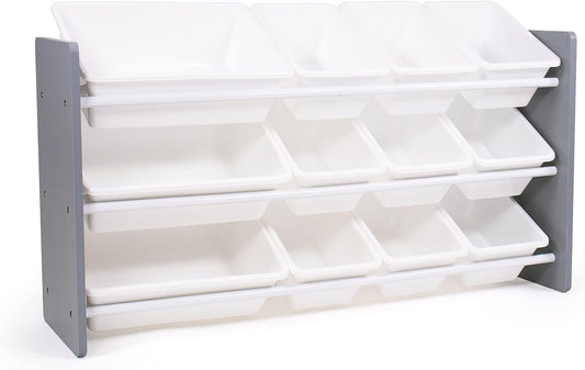 Humble Crew Made for Me Kids Toy Storage Organizer with 12 Storage Bins, Grey/White