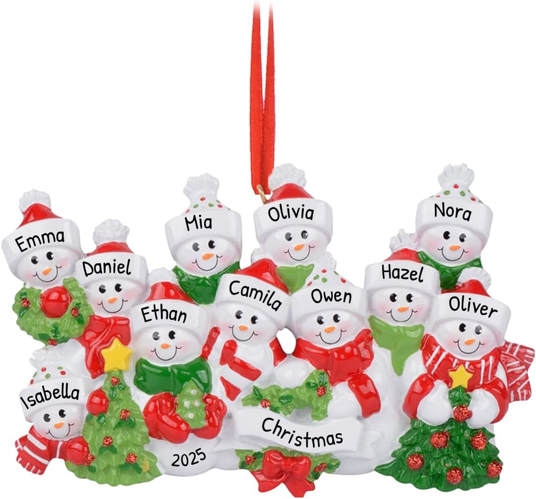 Snowman Family of 11 Ornament 2025 Personalized Family Christmas Ornaments 2025 | Snow People Personalized Tree Ornaments for Grandchildren, Siblings & Grandkids of Eleven Ornament Snowmen Small Tree
