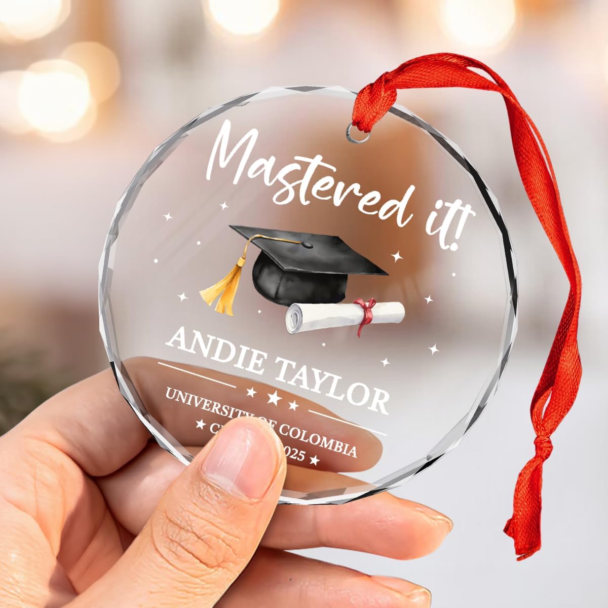 Personalized Mastered It Degree Graduation Gifts - Custom Christmas Crystal Glass Ornament, University, College, Senior Year Keepsake