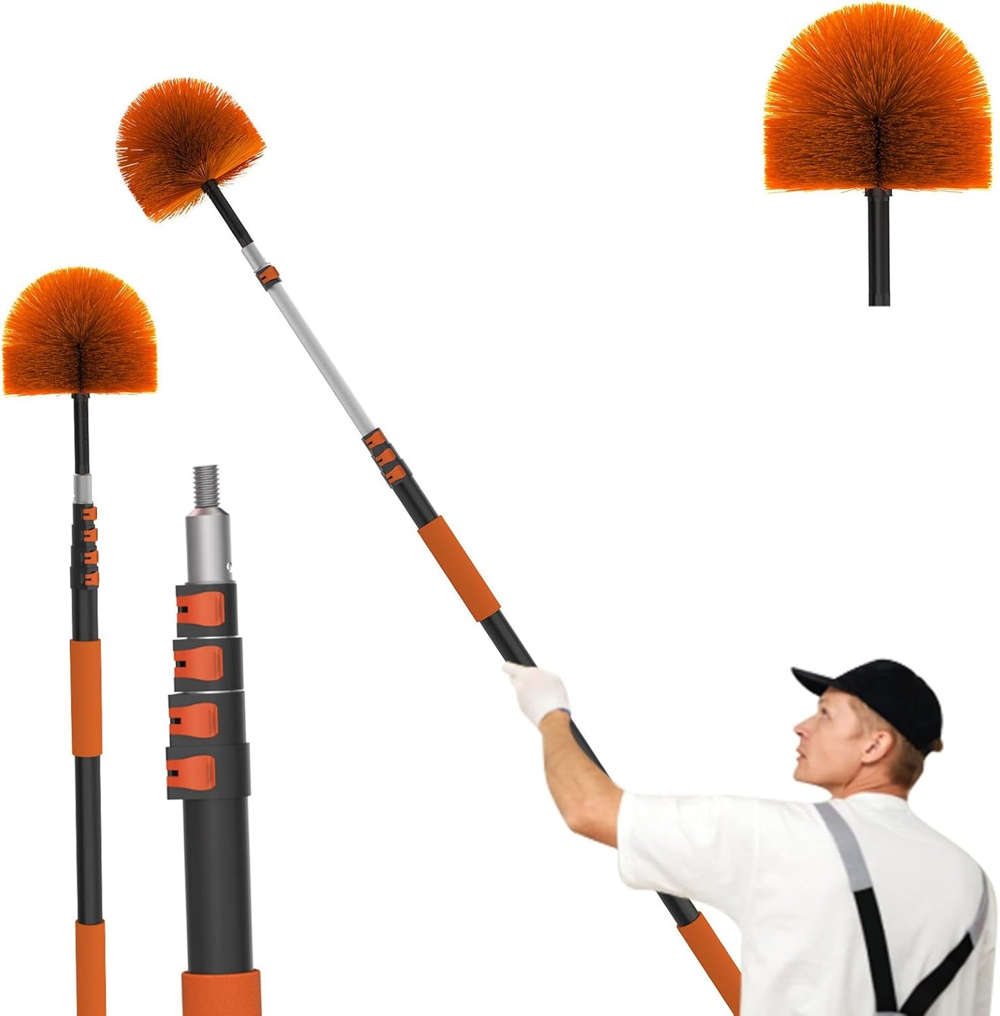 12FT (20FT Reach) Cobweb Duster with Extension Pole, Spider Web Brush for Cleaning Extendable, Professional Ceiling and Corner Dusters for Outdoor Indoor Use