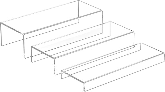 Rectangular Acrylic Display Risers Stands 3pcs, Dessert Table Display Rack, Clear Display Shelf for Funko Pop, Collectibles, Retails, Shoes, Glasses, Plants, Home Decors, Perfume - 12-1'', 2'', 3''
