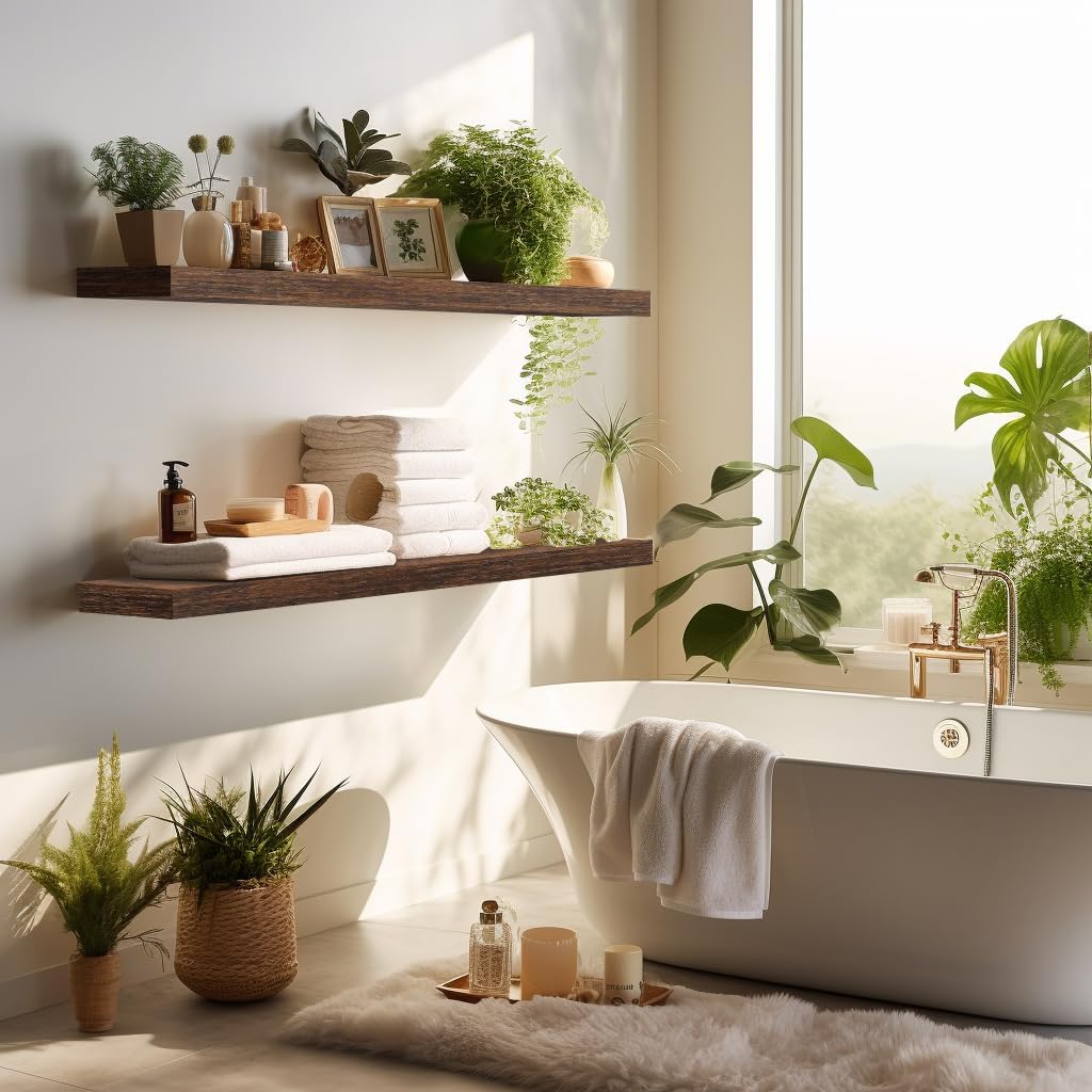 LaVie Home Floating Shelves, 36 Inch Wall Shelf Set of 2, Hanging Shelf with Invisible Brackets, Wall Decor for Bathroom, Bedroom, Living Room, Kitchen Storage, Rustic Brown