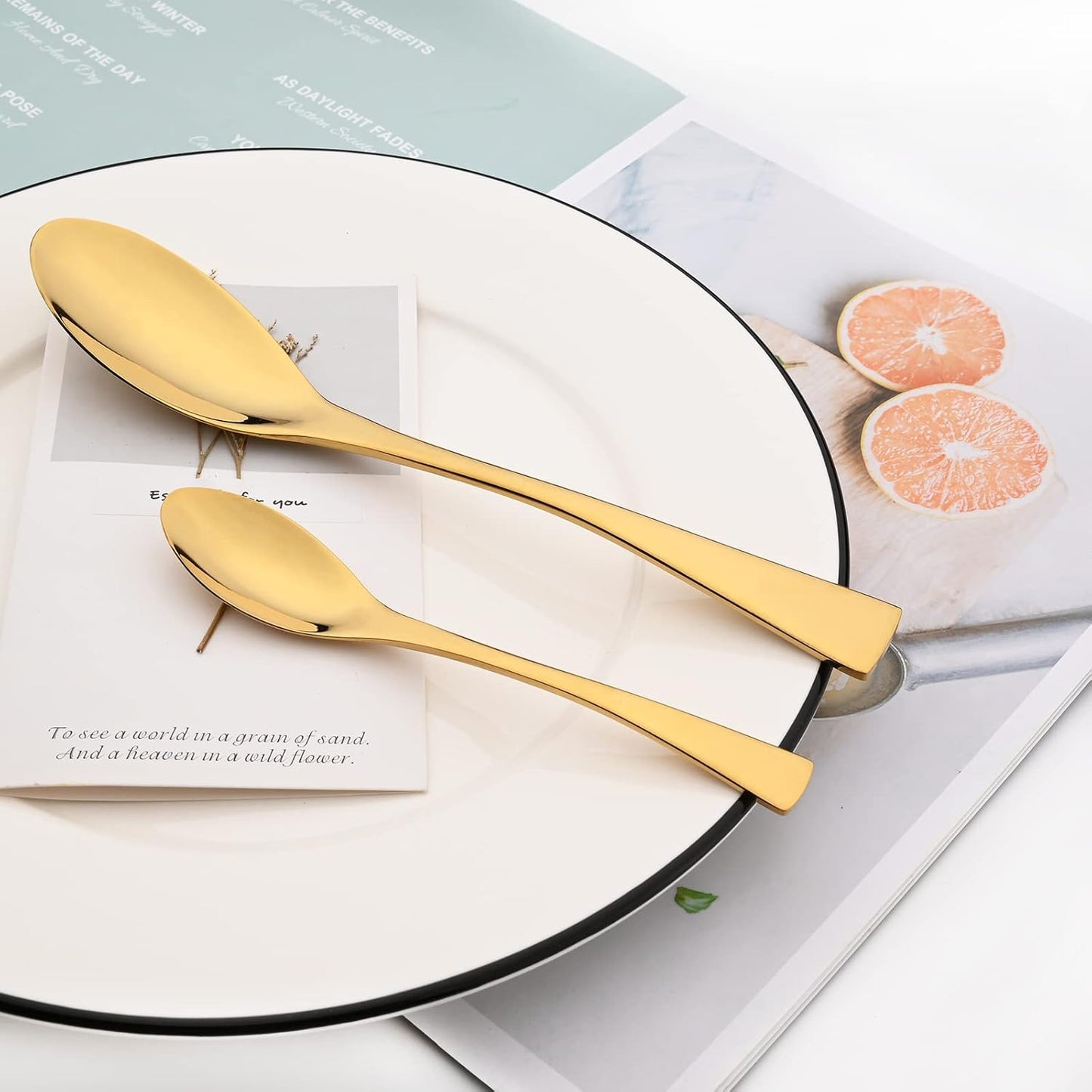 24-Piece Gold Flatware, Mirror 18/10 Stainless Steel Modern & Luxury Dinnerware Set With Serrated Steak Knife Teaspoon For Daily Use or Dinner Party Restaurant - Service For 4