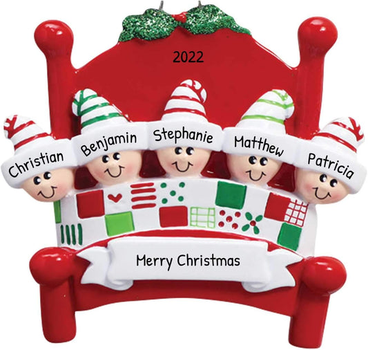 Bedtime Family of 5 Ornament 2025 Personalized Family Christmas Ornaments 2025 | Tucked in Together Holiday Keepsake Personalized Tree Ornaments for Grandchildren Siblings & Grandkids of Five Ornament