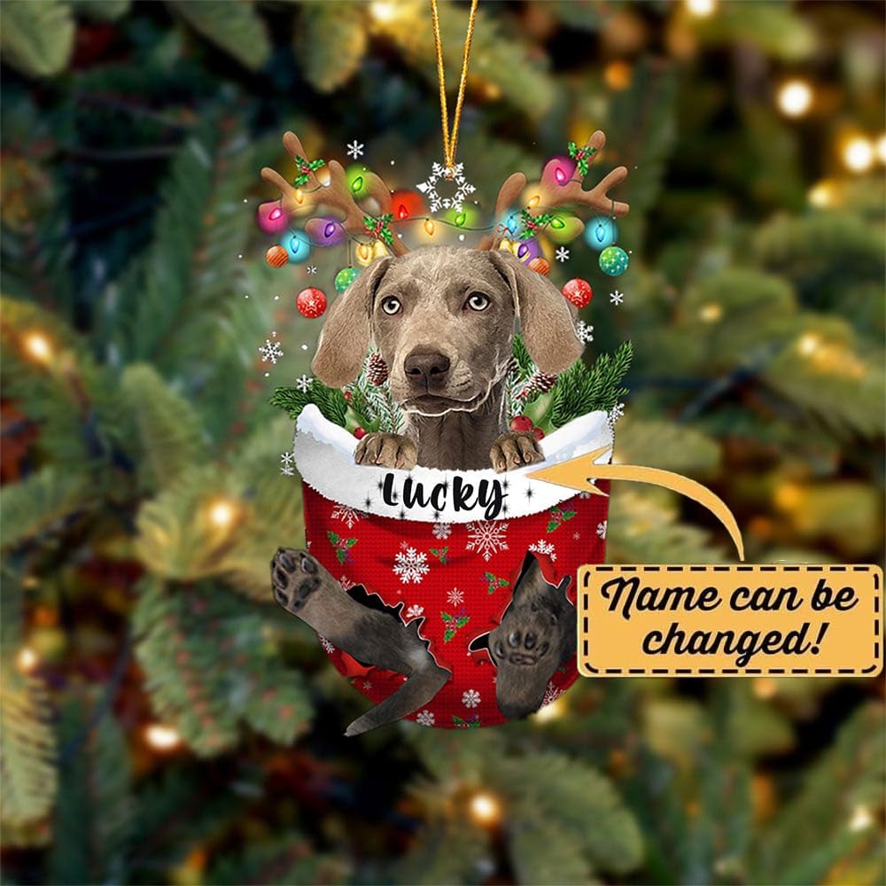 Weimaraner 2 Dog Christmas Ornament, Weimaraner 2 in Snow Pocket Christmas Tree Ornament, Dog Lovers Gift Idea Xmas Decor, Christmas Decorations for Tree, Christmas Ornament Gift for Dog Lovers