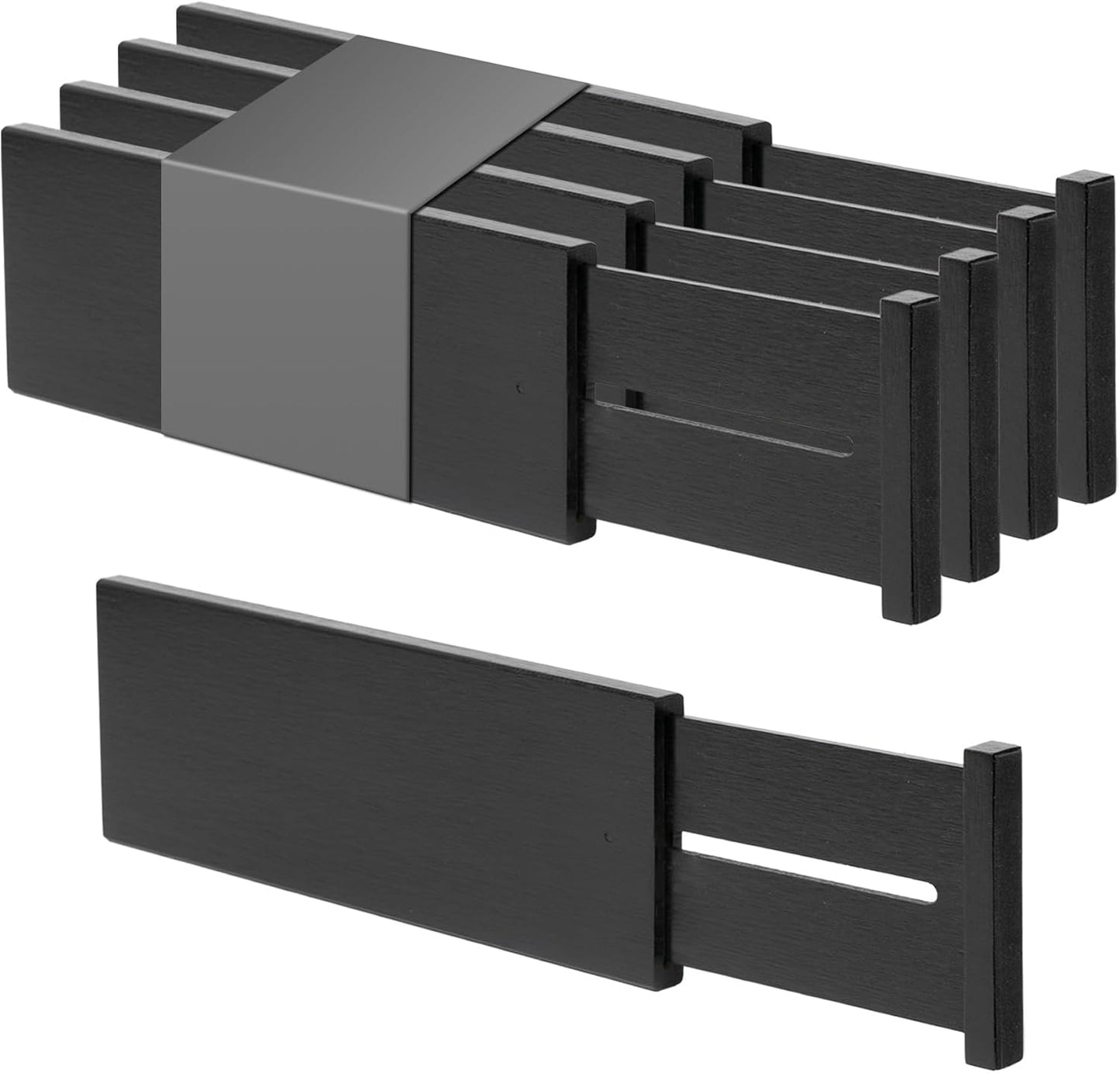 Utoplike Bamboo Dresser Drawer Dividers, 4'' High Adjustable Drawer Organizers for Clothing, Spring Loaded, Works in Kitchen, Bathroom, Bedroom, Drawer, Desk, 4 PCS, Black