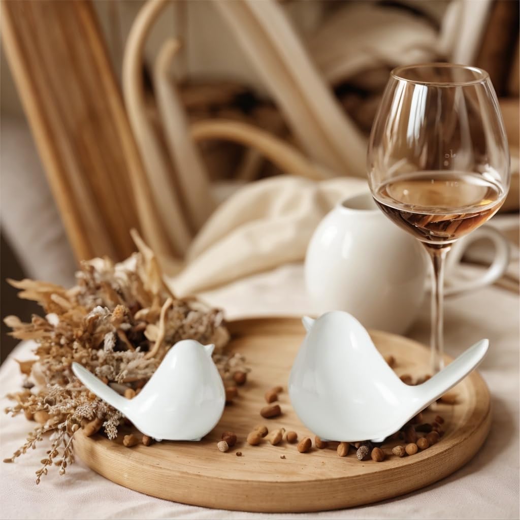 2 Pcs Small Animal Statues, White Bird Home Decor, Cute White Fat Bird Modern Home Decorative, Ceramic Decor for Office Desktop, Bookshelf, Bedroom, Living Room, Cabinets (New)