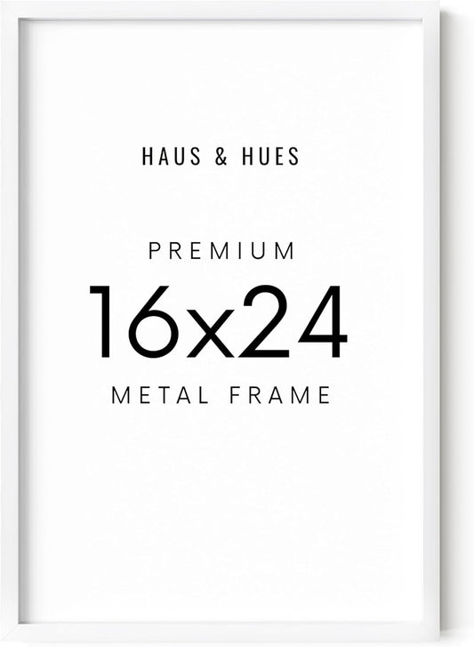 HAUS AND HUES 16x24 White Picture Frame - White 16x24 Frame Aluminum, Vertical & Horizontal Hanging, Shatterproof Plexiglass - Ideal for Home, Room, Office Decor (16x24 in, White)