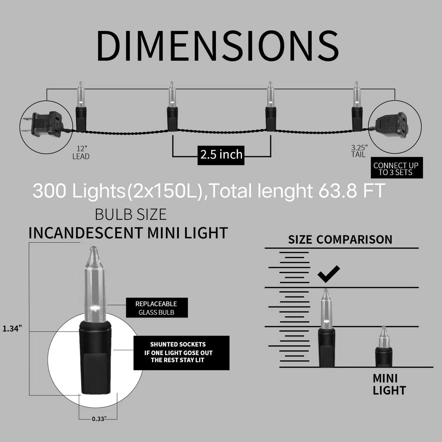 300LIGHTS(2*150L) RED Extra-Bright with End Connectors Christmas Decorative Lights 19.44m UL Certified Mini String Light Set Waterproof for Home Garden Holiday Tree Party Patio Decor Wedding