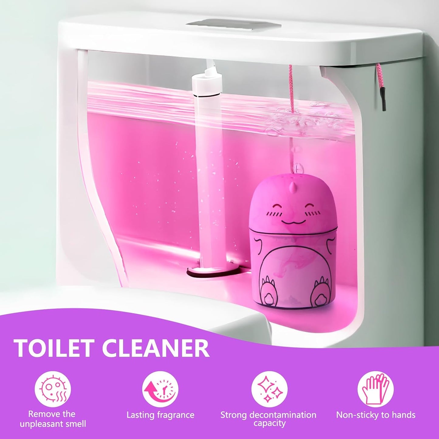 Toilet Bowl Cleaner-Cute Dinosaur-Shaped Toilet Bowl Cleaner Bottle Automatic Bathroom Toilet Tank Cleaner Easy-To-Use Septic Safe Toilet Cleaner in Bottle with Peach Scent (1, pink)