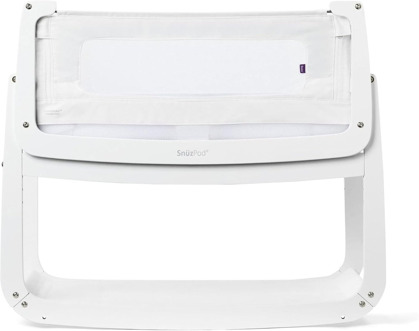 SnuzPod 4 Rocking Baby Bassinet Bedside Sleeper - Lightweight, Portable Bedside Bassinet, Lift Off Crib, Zip Down Wall, 3D Breathable Mattress, 6 Height Settings and Comfort Incline Mode, White