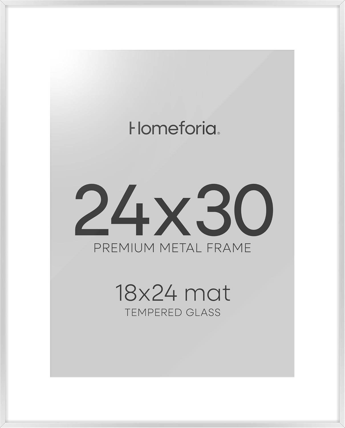Homeforia Poster Silver Frame 24x30, High End Metal 24 x 30 Large Picture Frames with Mat 18 by 24 for Photo, 24x30 Silver Frames Matted to 18x24 Print, 30x24 Frame, Tempered Glass, Wall Kit, Set of 1