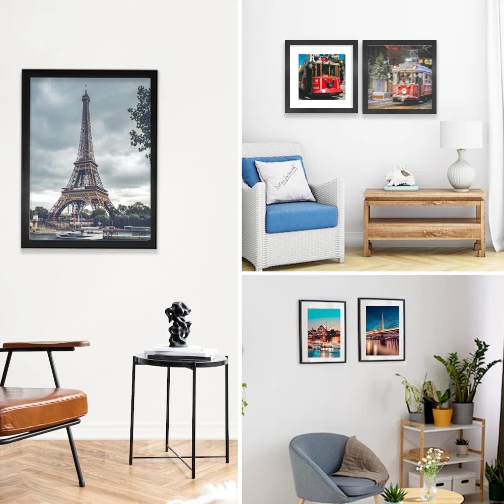 12x12 Picture Frame Set of 6, Display Pictures 8x8 with Mat or 12x12 Without Mat for Wall Mounting,Black