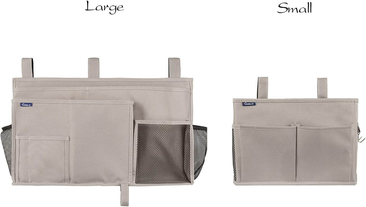 Surblue Bedside Caddy Hanging Bed Organizer Storage Bag Pocket for Bunk and Hospital Beds, College Dorm Rooms Baby Bed Rails,Camp 4 Pockets and 2 Hooks (Gray)