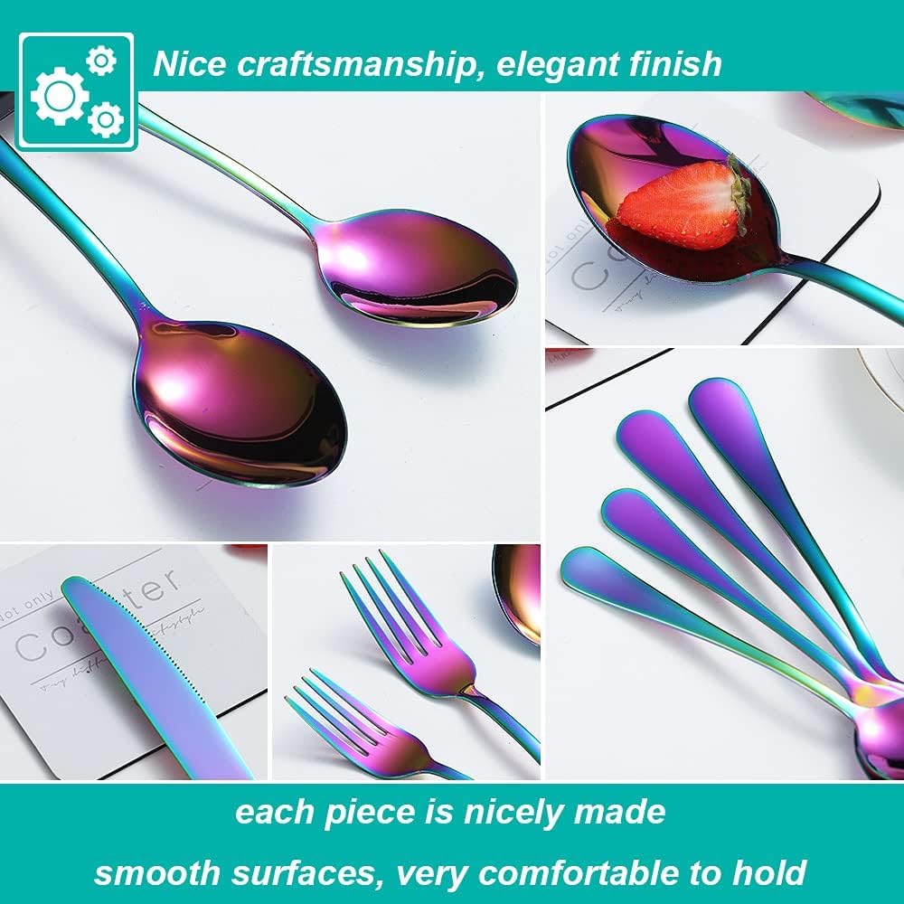 30 Pcs Rainbow Silverware Set for 6, Food Grade Stainless Steel Flatware Set, Eating Utensils Sets Include Fork/Knife/Spoon,Home Kitchen Tableware Set, Reusable Cutlery Set, Dishwasher Safe
