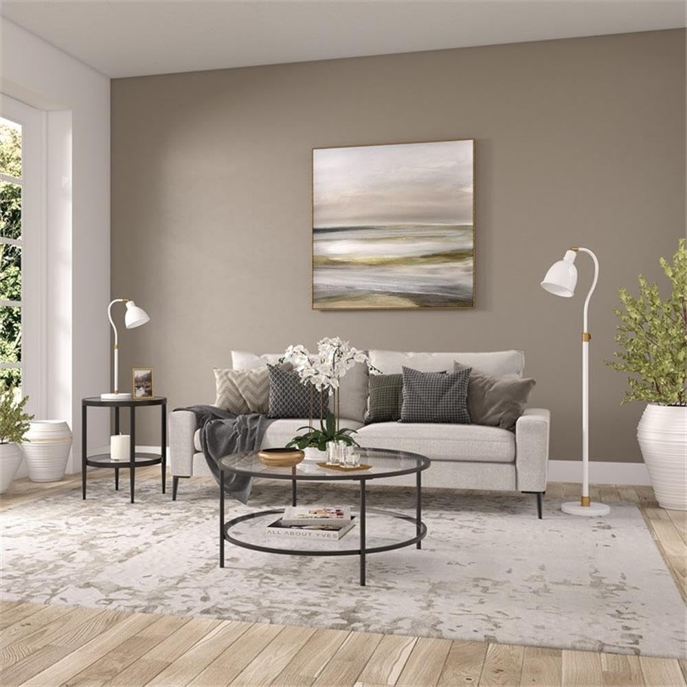 Henn&Hart 20" Wide Round Side Table with Glass Shelf in Blackened Bronze, Table for Living Room, Bedroom