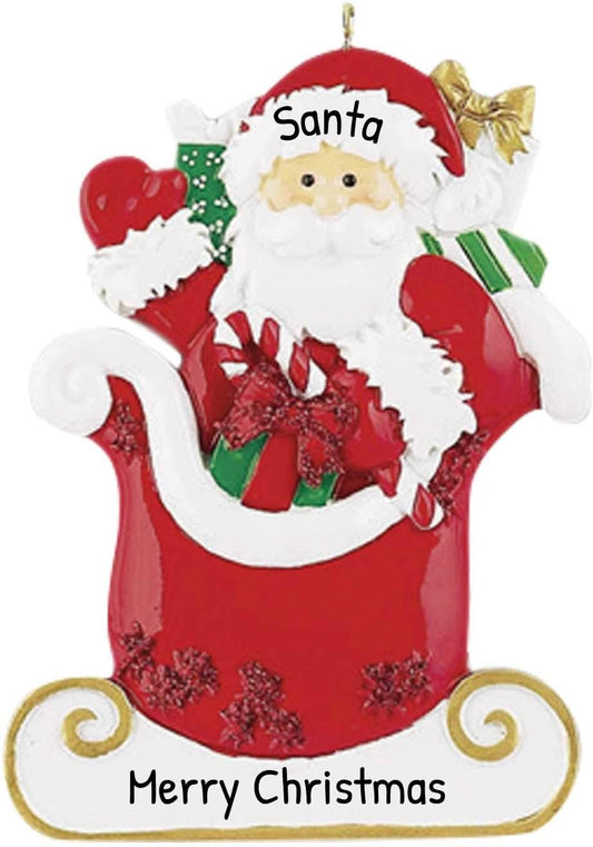 Personalized Santa Ornament 2024 by Elves - Sledding Christmas Figure With Gift Box for Tree, Vintage Decorations