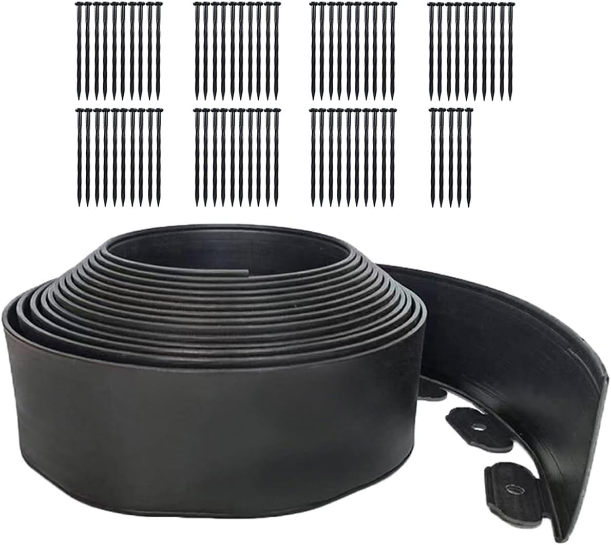 49FT Landscape Edging, 4 in Tall Garden Edging Borders with 75 Spikes,Flexible No Dig Lawn Edging Plastic Borders for Garden, Flower Beds, Pavement-Black