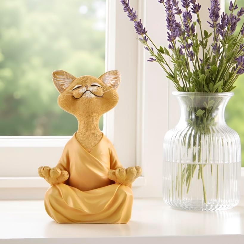 JFSM INC. 5" Whimsical Happy Cat Buddha Figurine – Zen-Inspired Resin Cat Statue – Meditating Animal Sculpture for Mindful Home or Office Decor – Peaceful Gift for Cat Lovers and Yoga Fans