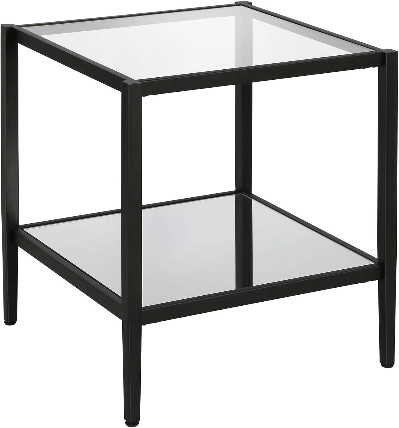 Henn&Hart 20" Wide Square Side Table with Mirror Shelf in Blackened Bronze, Table for Living Room, Bedroom