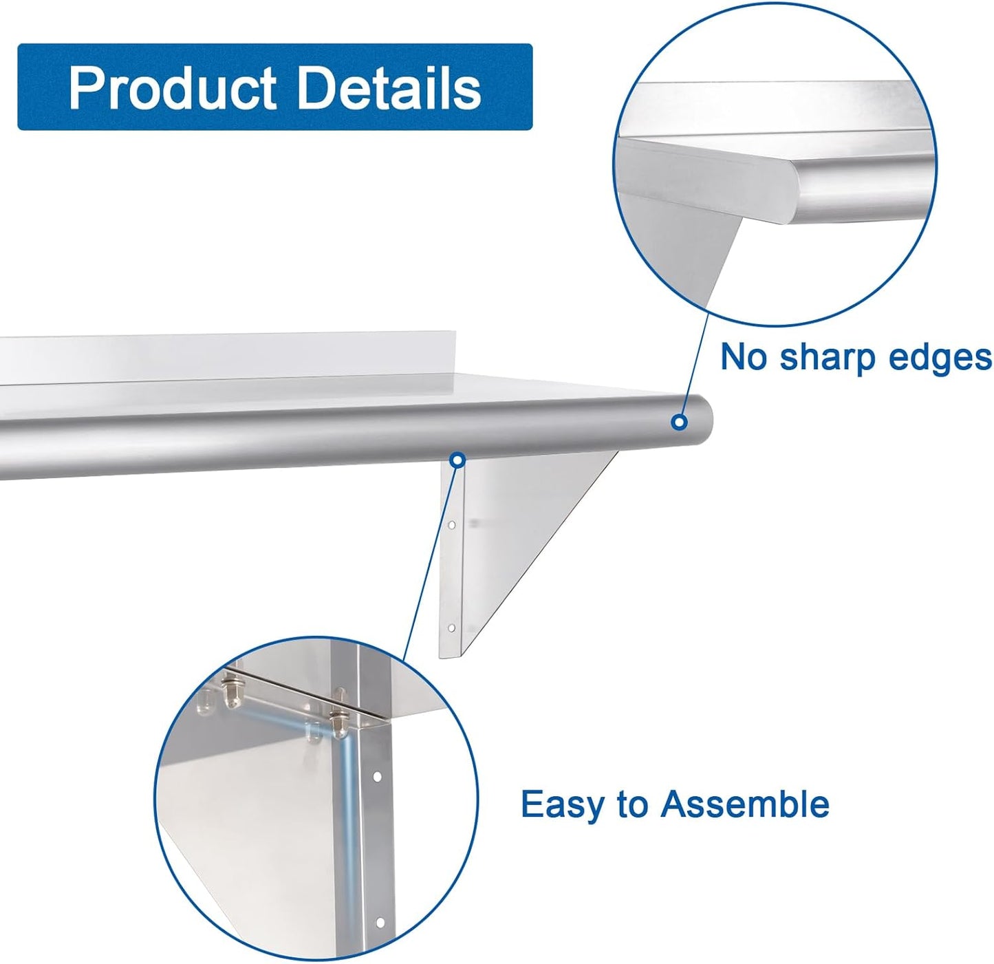 HARDURA Stainless Steel Shelf 14" x 36", 275lb Commercial Shelves Wall Mount Metal Shelving with Backsplash and Brackets for Kitchen, Restaurant, Laundry Room and Home