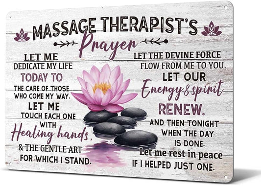 Heuhuww Massage Therapist Prayer Vintage Style Aluminum Sign for Home Office Room Wall Decor Therapist Gifts 8"x12"(H22)