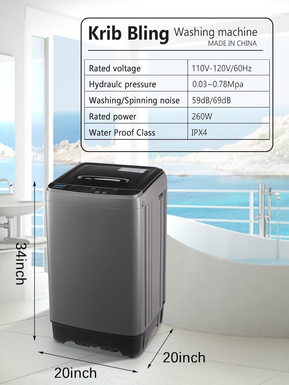 17.7 lbs Full-Automatic Washing Machine with LED Display, Portable Compact Laundry Washer with Drain Pump, 10 Wash Programs 8 Water Levels, Grey