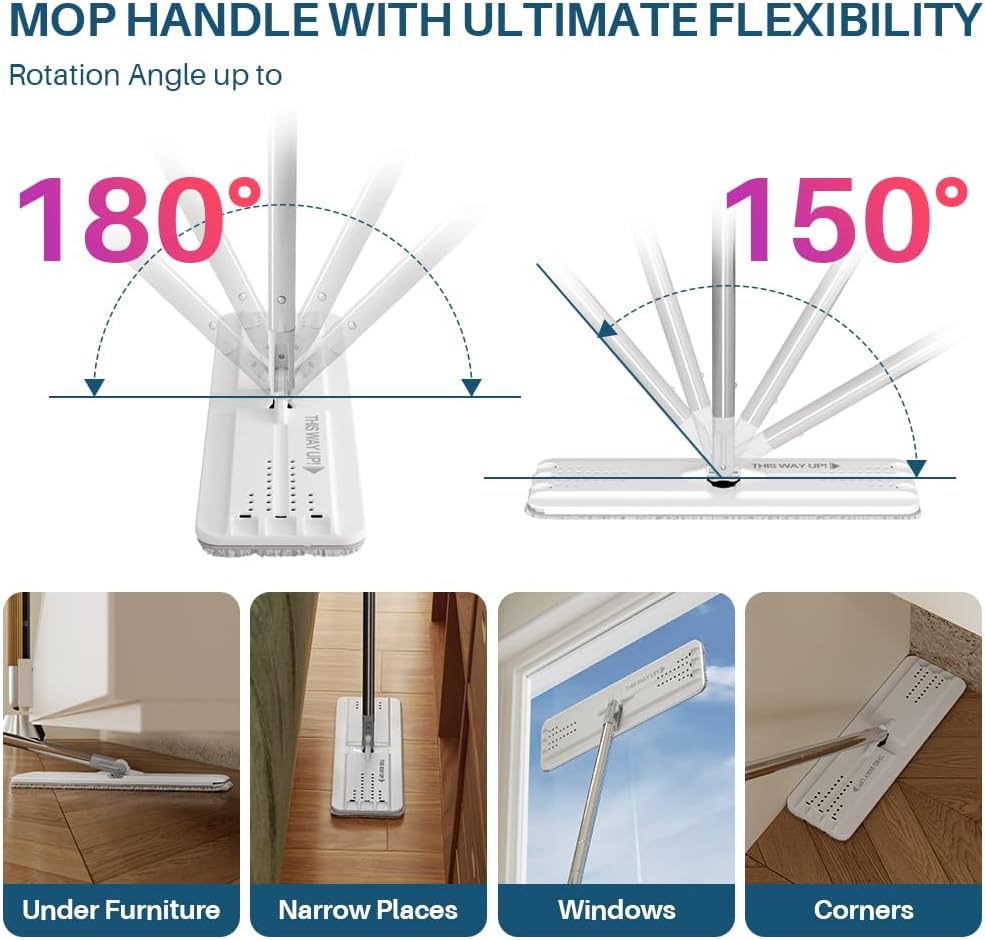 JOYMOOP Mop and Bucket Set, Dust Mops for Floor Cleaning, Wall Mop with 4 Microfiber Mop Head Replacement