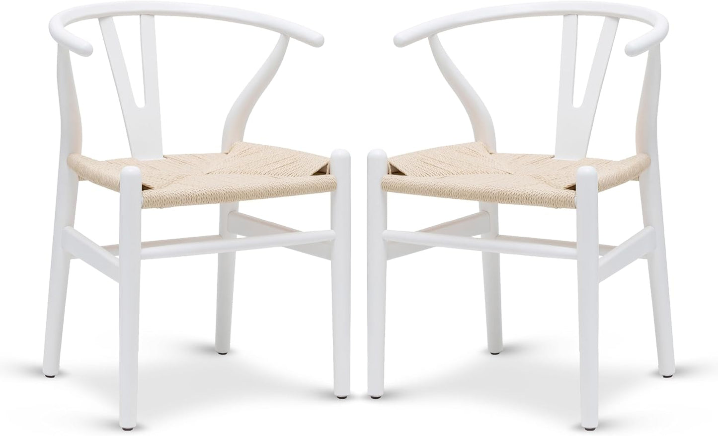 POLY & BARK Weave Dining Chairs – Mid-Century Modern Wishbone Dining Chairs with Arms, Solid Wood Frame, Indoor Use – White – Set of 2 - Ideal for Dining Room, Kitchen or Stylish Accent Setting