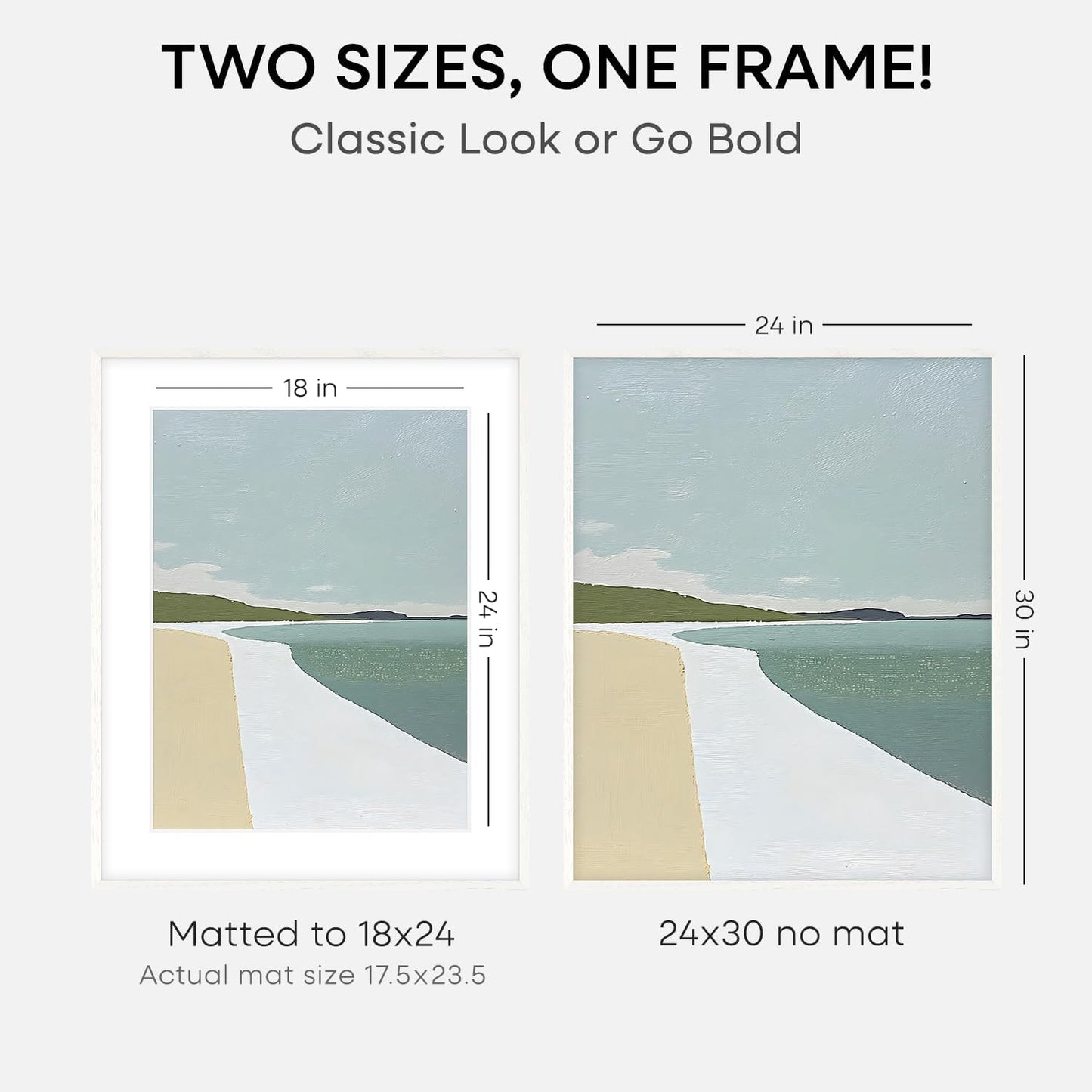 Homeforia 24x30 Poster Frame White, High End Oak 24 x 30 White Wood Picture Frames with Mat 18 x 24 for Photo, 24x30 Wooden Frame Matted to 18x24, 30x24 Large Frame, Tempered Glass, Wall Kit, Set of 1
