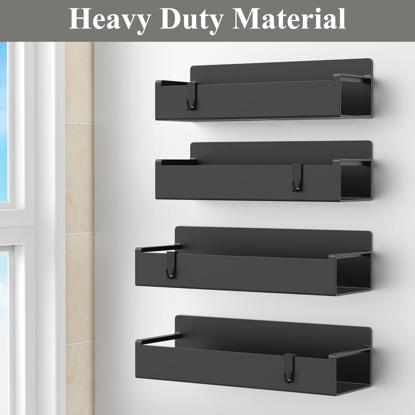 4 Pack Magnetic Spice Rack Organizer for Refrigerator and Oven, Black Fridge Organizers and Storage for Kitchen