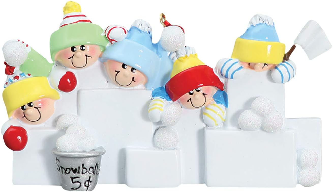 3D Snowball Fight Family of 5 Ornament 2025 Personalized Family Christmas Ornaments 2025 | Snowman Winter Holiday Personalized Tree Ornaments for Grandchildren, Siblings & Grandkids of Five Ornament