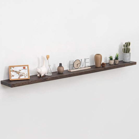 Fun Memories 72 Inch Floating Shelves for Wall, Elm Wood Floating Shelves for Home Décor, Wall-Mounted Display Shelves with Heavy-Duty Bracket, Long Floating Shelf for Kitchen, Living Room, Walnut