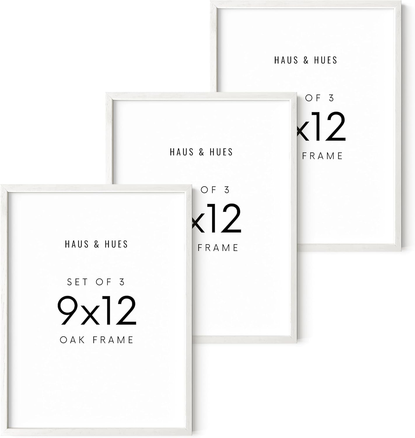 HAUS AND HUES Set of 3 9x12 Picture Frame - 9x12 Frame Wooden Picture Frames, 9 X 12 Frame Natural Wood Picture Frames, 12x9 Picture Frame Set Wooden Frames, 9 X 12 Picture Frame (White Oak Frame)