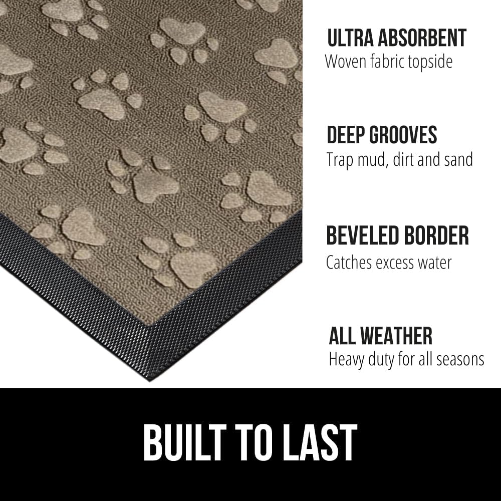 GORILLA GRIP 100% Waterproof All-Season WeatherMax Doormat, 47x35, US Designed Natural Rubber, Stain and Fade Resistant, Low Profile Indoor Outdoor Door Mats, Easy Clean Patio Mat, Tan Pawprints