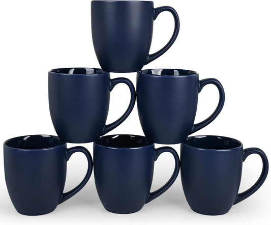 16oz Coffee Mugs Set of 6, Large Ceramic Modern Coffee Mugs With Handle For Tea,Latte,Cappuccino,Cocoa. Dishwasher.Microwave Safe (Matte Blue)
