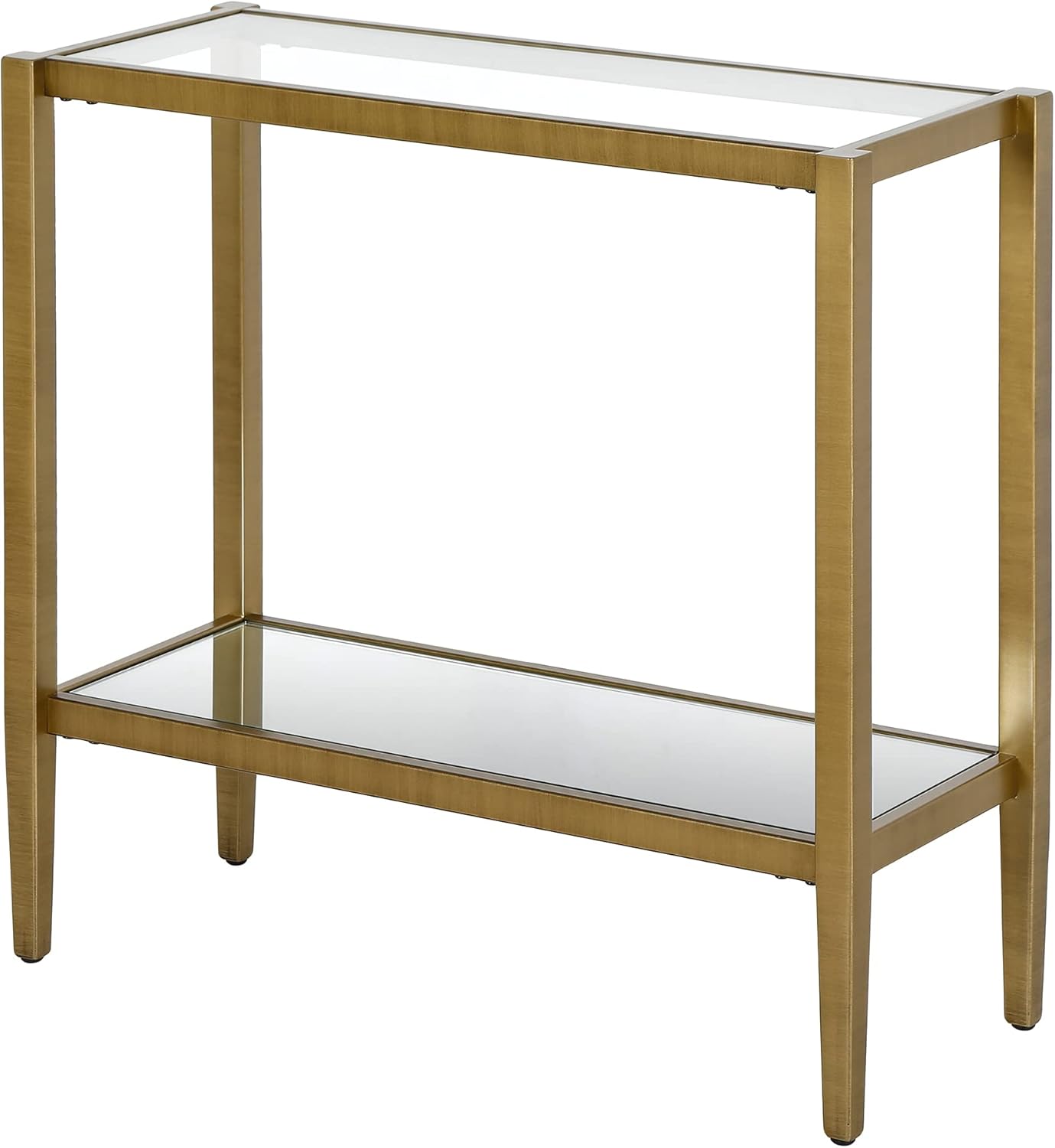 Henn&Hart 24" Wide Rectangular Side Table with Glass Shelf in Antique Brass, Table for Living Room, Bedroom