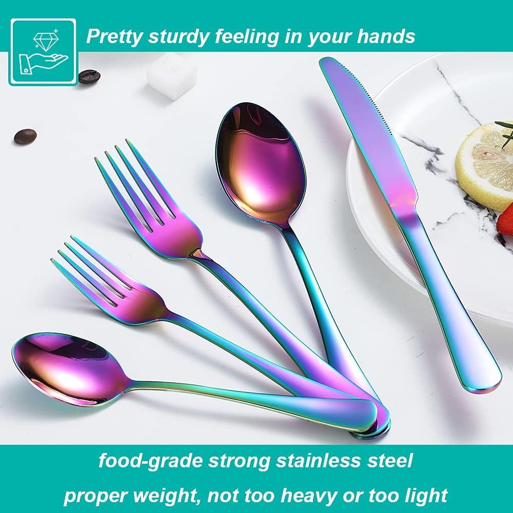40 Pcs Rainbow Silverware Set for 8, Food Grade Stainless Steel Flatware Set, Eating Utensils Sets Include Fork/Knife/Spoon,Home Kitchen Tableware Set, Reusable Cutlery Set, Dishwasher Safe