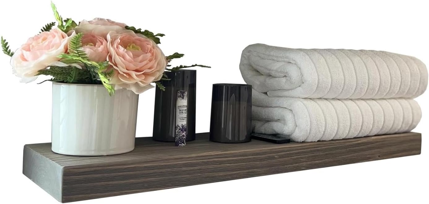joelsantiques 24 Inch Wooden Floating Shelves for Wall - 24x6x2 in - Made of Natural Wood - Short Heavy Duty Rustic Wall Shelves for Bedroom - Perfect for Bathroom, Kitchen - Grey