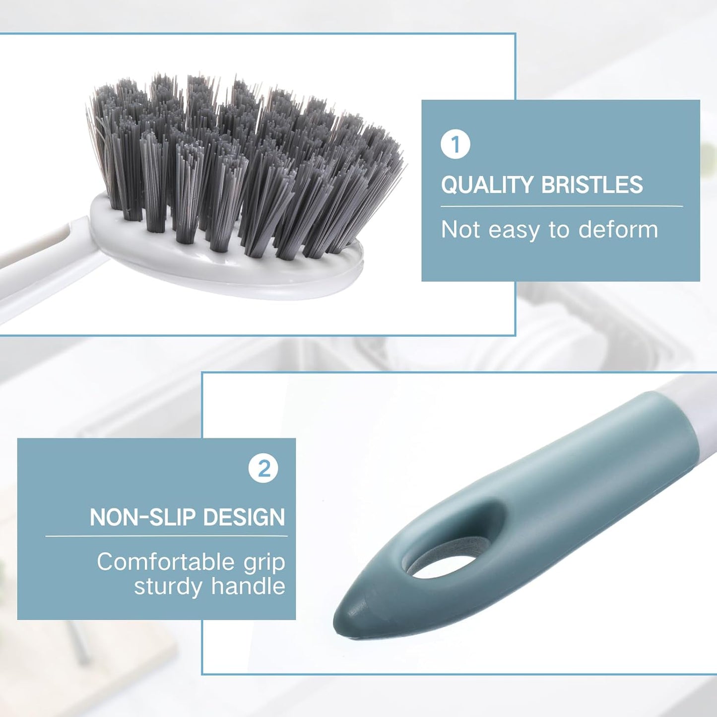 Patelai 12 Pack Kitchen Scrub Dish Brush with Long Handle Dish Scrubber with Stiff Bristles Scrub Brushes for Kitchen Dishes Washing Tools, Pots, Pans and Sink Cleaning (Celadon)