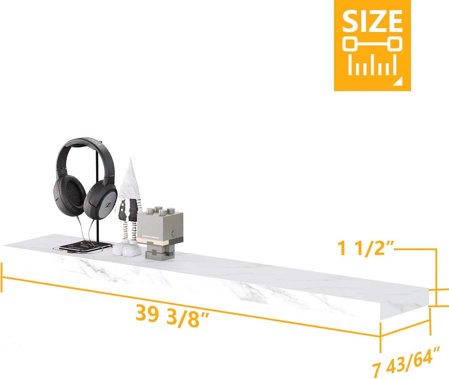 BAMEOS Floating Shelves,40 in W x 8in D Wall Mounted Wooden Shelves with Invisible Brackets Set of 2, Hanging Wall Shelves Decoration for Bedroom, Bathroom, Living Room and Kitchen