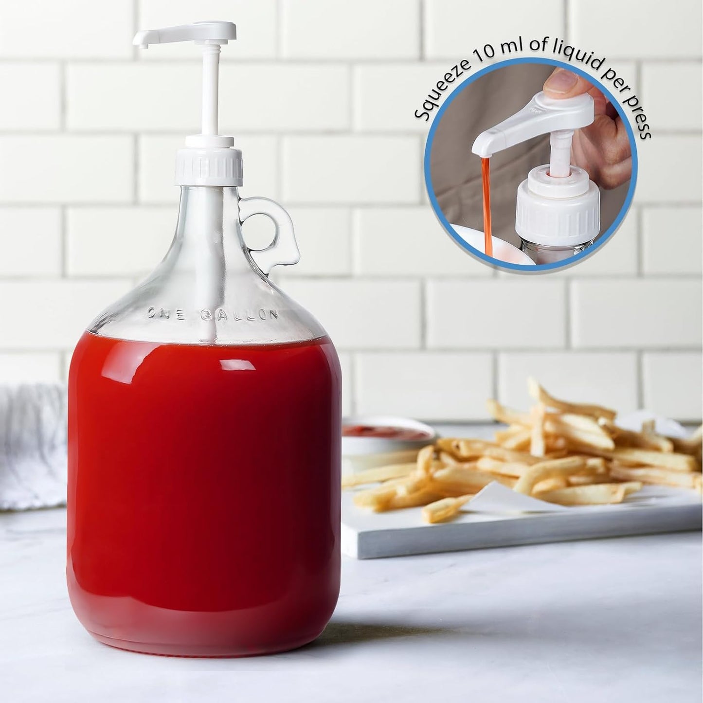 2 Pack Gallon Glass Pump Bottle Dispensers with 3 Pumps and 2 Airtight Lids, Laundry Soap Dispensers with 1 Funnel, Liquid Laundry Detergent Dispensers for Fabric Softener, Shampoo, Body Wash