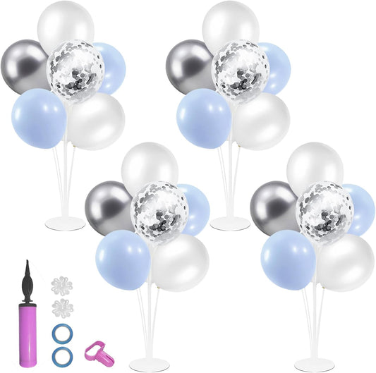 Baby Blue and Silver Balloon Stand Centerpiece Table Decorations for Baby Shower Wedding Engagement Bridal Shower Anniversary Birthday Party Decorations(Baby blue silver set4)